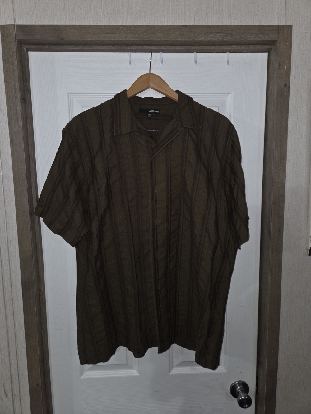 Murano Brown Striped Short Sleeve Button Shirt